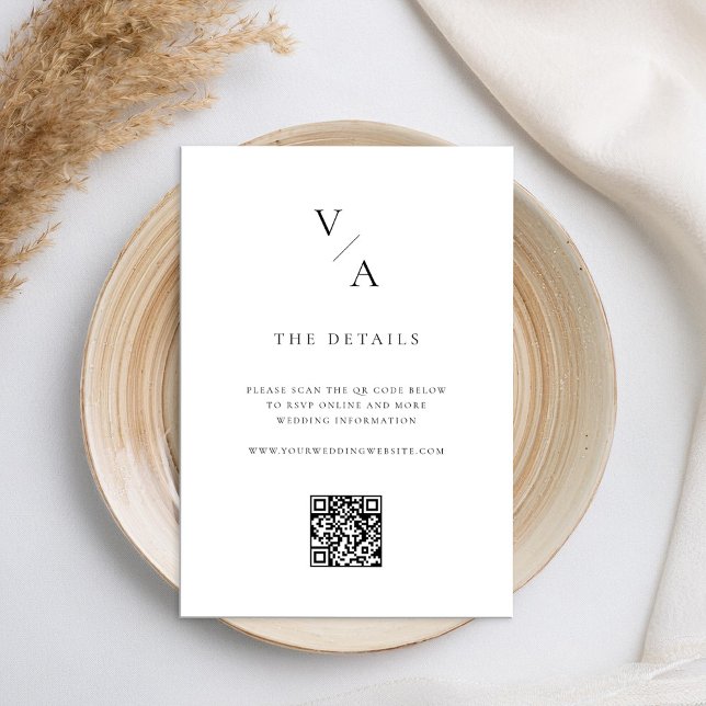 Cartão De Informações Monograma Moderno Elegante Casamento Preto e Branc (Criador carregado)