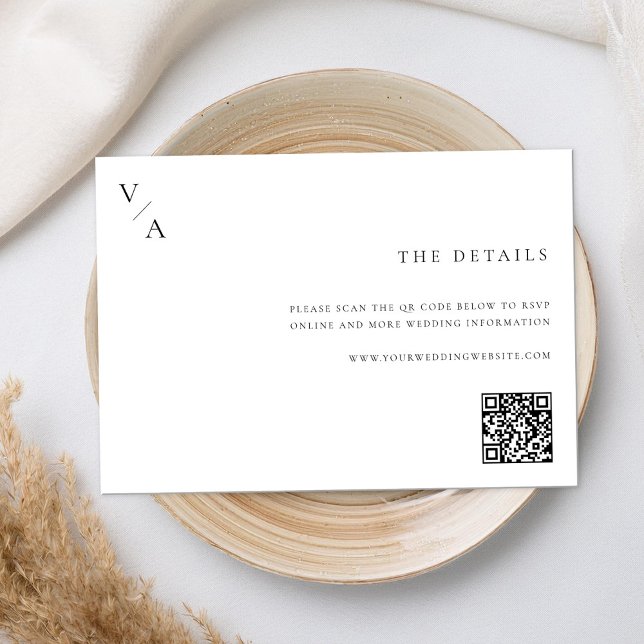 Cartão De Informações Monograma Moderno Elegante Casamento Preto e Branc (Criador carregado)