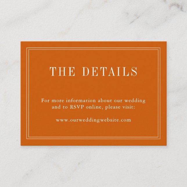 Cartão De Informações Monograma Nome Do Casal Simples Queimado Laranja E (Frente)