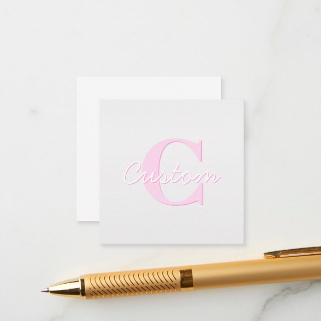 Cartão De Informações Monograma Personalizável Custa | Mão e Cinza Rosa (Frente/Verso In Situ)