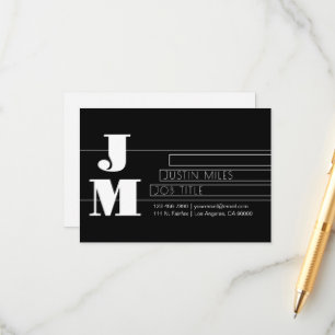 Cartão De Informações Monograma Preto e Branco Retro-moderno Personalizá