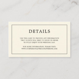 Cartão De Informações Monograma Simples de Creme para Casamento Elegante