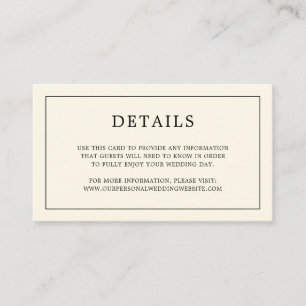Cartão De Informações Monograma Simples de Creme para Casamento Elegante