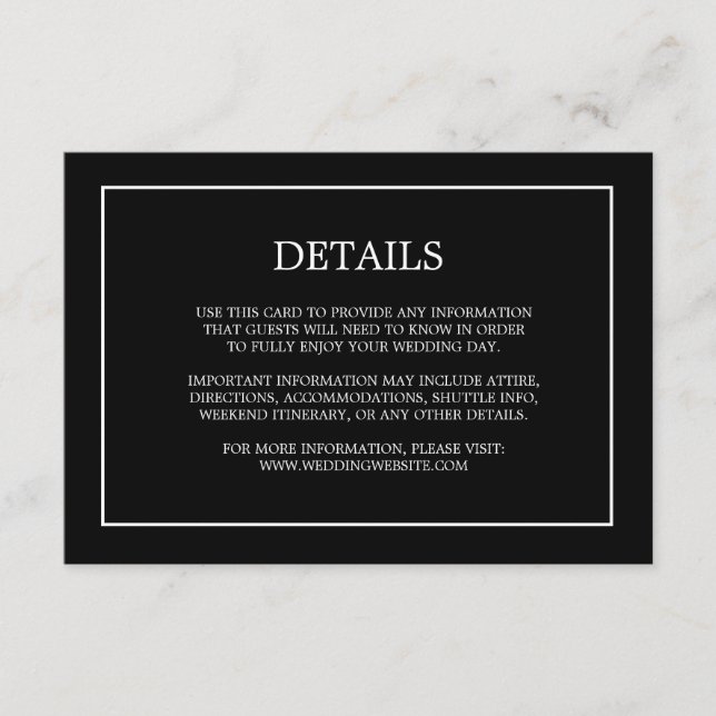 Cartão De Informações Monograma Simples Detalhes do Invólucro Preto de C (Frente)