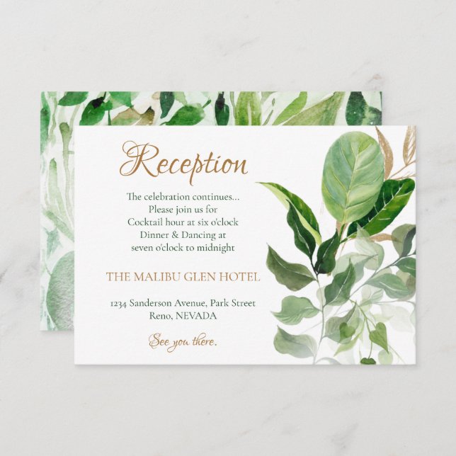 Cartão De Informações Monstera tropical Dourada e verde deixa recepção (Frente/Verso)