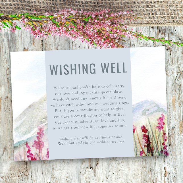 Cartão De Informações Montanha Casamento de Prados Desejando Bem (Wishing Well enclosure card with editable poem - Mountain Meadow Wedding Collection)