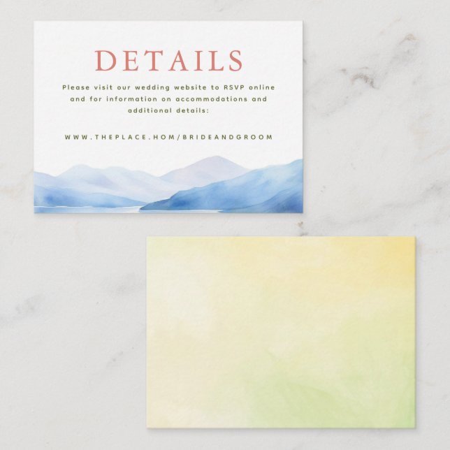 Cartão De Informações Montanhas Detalhes do Casamento Pequena Placa de G (Frente/Verso)