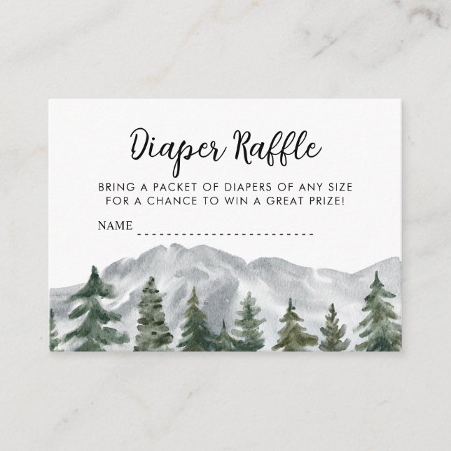 Cartão De Informações Montanhas Pine Forest Fralda Raffle (Frente)