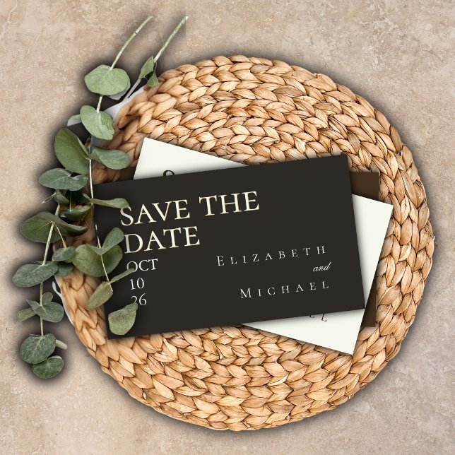 Cartão De Informações Moody Charcoal Minimalist Wedding Save the Date QR (Criador carregado)