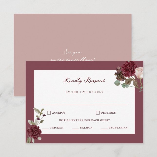 Cartão De Informações Moody Floral Fine Art Wedding RSVP Card (Frente/Verso)