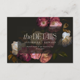 Cartão De Informações Moody Floral Wedding Details Burgundy & Black