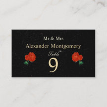 Moody Starry Night Crimson Roses Place Escort Card