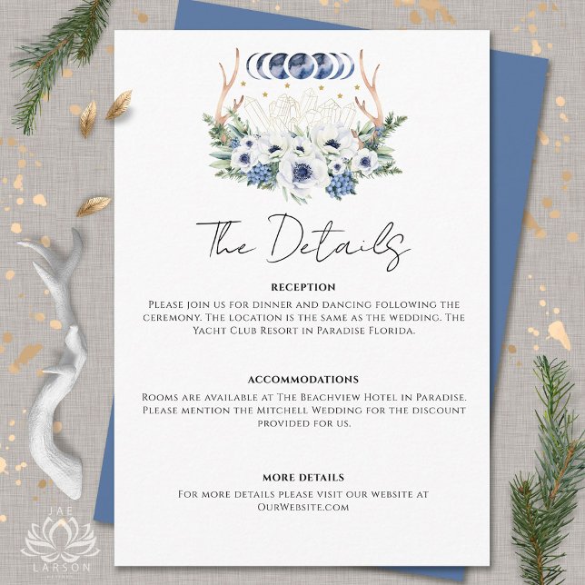 Cartão De Informações Moon Crystals Flores Boho Casamento Metafísico (Criador carregado)