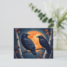 Moonlit Ravens em Birch Trees