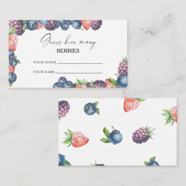 Cartão De Informações Morango doce - adivinha quantas bagas de caça (Frente/Verso)