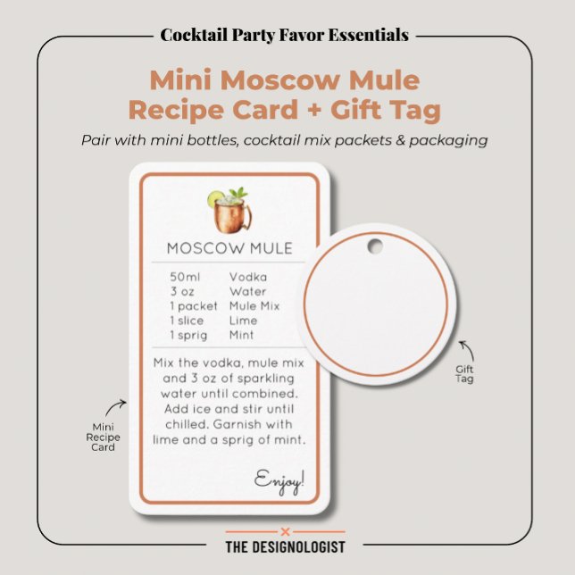 Cartão De Informações Moscow Mule Mini Cocktail Recipe Card (Create a coordinated cocktail party favor with this Mini Moscow Mule recipe card and matching tag.)