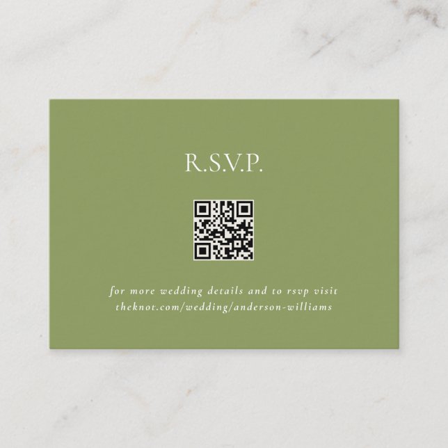 Cartão De Informações Moss Green Contemporâneo Código QR Casamento RSVP  (Frente)