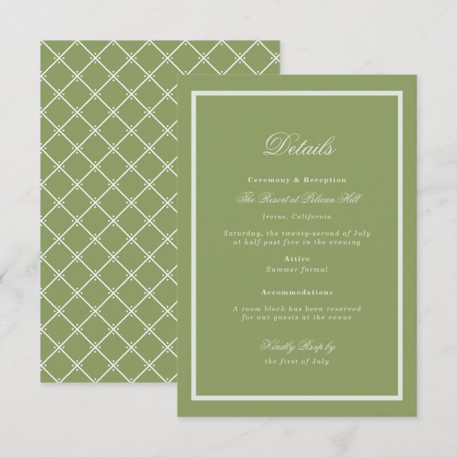 Cartão De Informações Moss Green Estate Wedding Details Card (Frente/Verso)