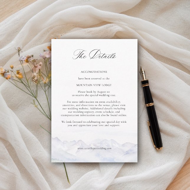 Cartão De Informações Mountains Wildflower Meadow Floral Wedding Details (mountains wedding details card wildflowers meadow floral watercolor modern elegant rustic romantic)