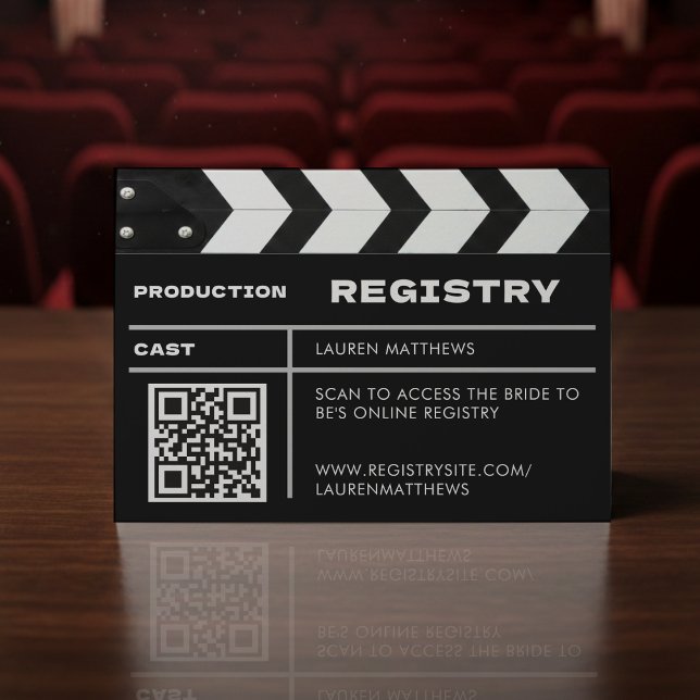 Cartão De Informações Movie Film Clap Board QR Code Wedding Registry (Criador carregado)