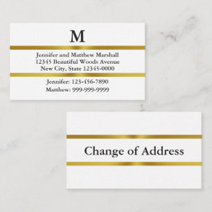 Cartão De Informações Mudança de Endereço White Gold & Black Monogram