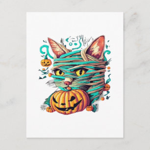 Cartão De Informações Múmia Divertida de Gato no Halloween