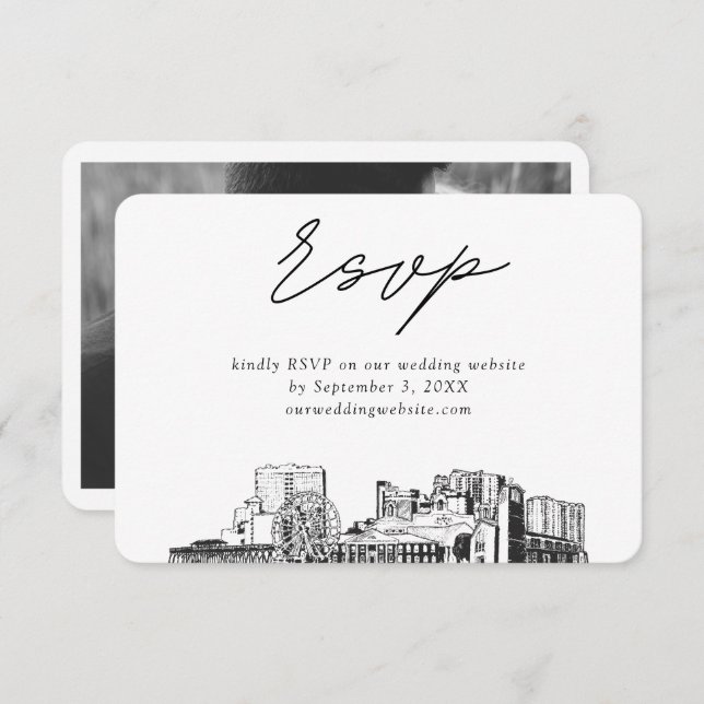 Cartão De Informações Myrtle Beach Wedding Minimalist Sketch RSVP (Frente/Verso)