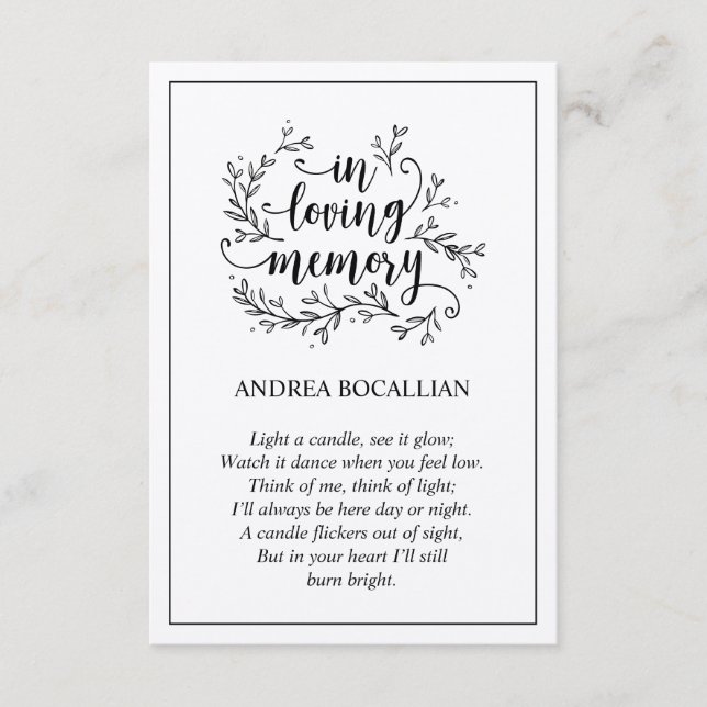 Cartão De Informações Na memória amorosa, Rustic Brown Kraft Card (Frente)