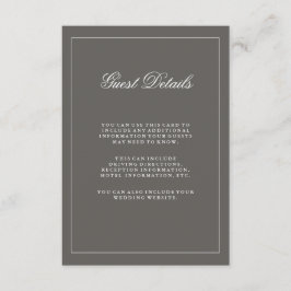 Cartão De Informações Na moda Dark Cinza Informações de Convidado
