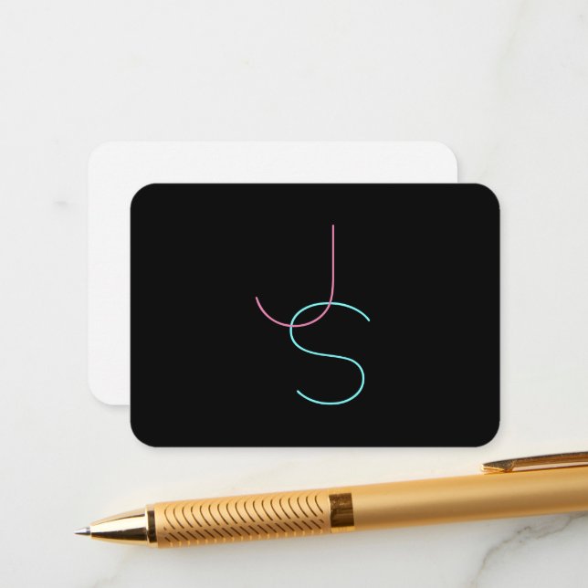 Cartão De Informações Na moda Editável Qualquer Duas Iniciais Modernas (Frente/Verso In Situ)