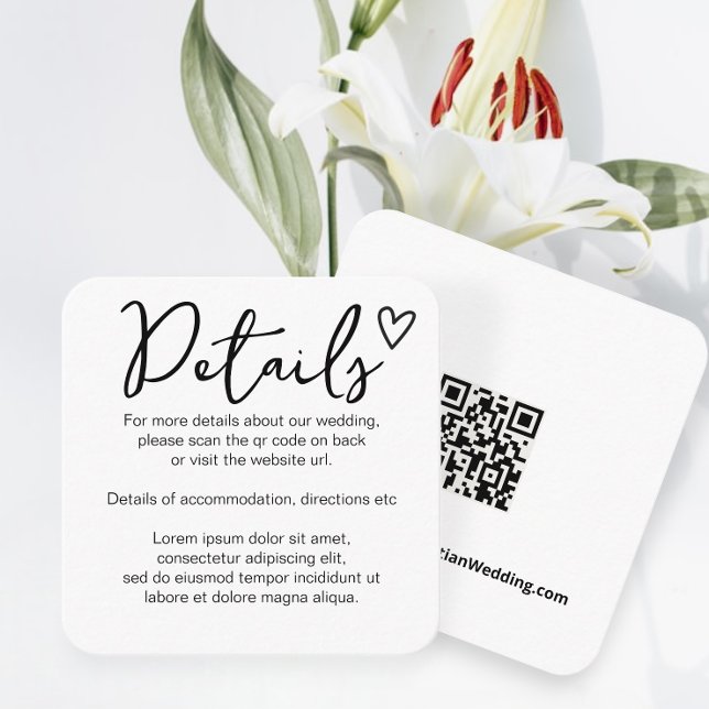 Cartão De Informações Nada de Rico apenas ama o simples código QR (Nothing Fancy Just Love Simple QR Code Enclosure Cards from Ricaso. Add website to QR code on back)