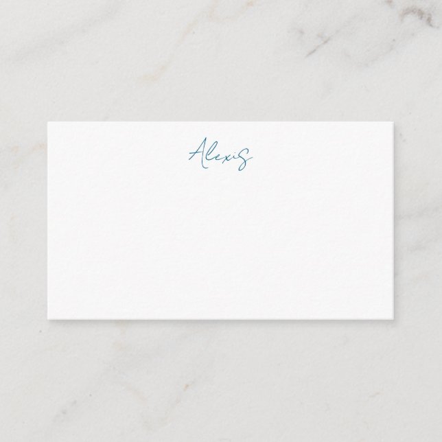 Cartão De Informações Name Calligraphy Script Plain Simple White Blue (Frente)