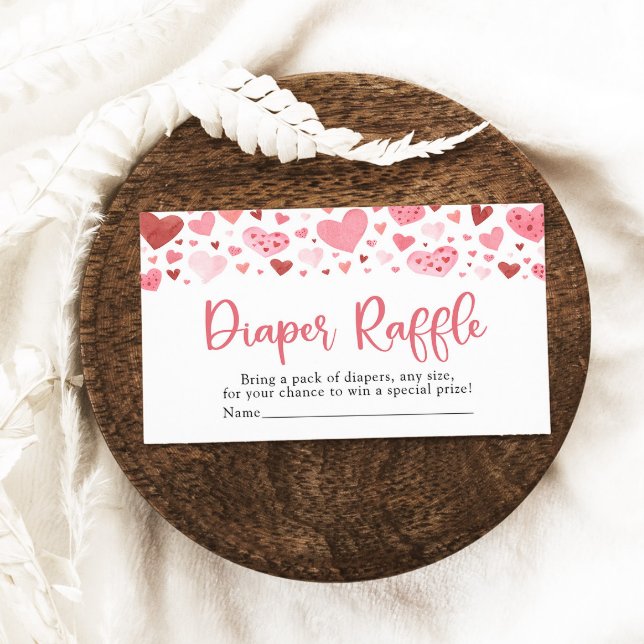 Cartão De Informações Namorados Swetheart Fralda Raffle (Watercolor Cute Valentine Pink and Red Hearts Baby Shower Diaper Raffle Game Ticket)