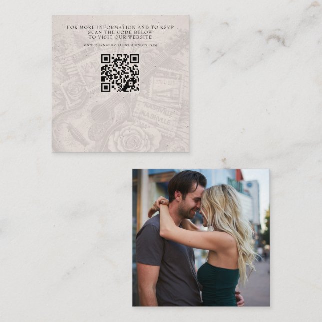 Cartão De Informações Nashville Passport Wedding QR (Frente/Verso)
