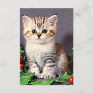 Cartão De Informações Natais vintages Kitten e Holly