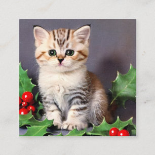 Cartão De Informações Natais vintages Kitten e Holly