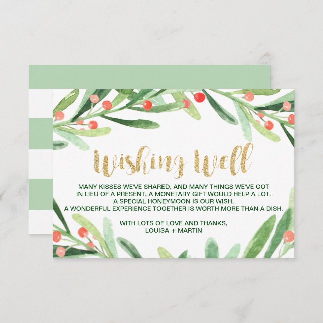Cartão De Informações Natal Holly Wreath Weding Wishing Bem (Frente/Verso)
