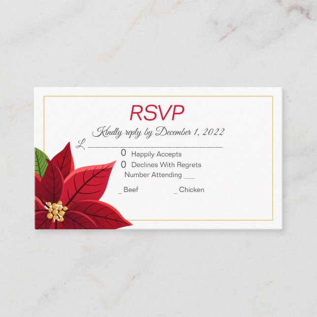 Cartão De Informações natal Poinsettia Wedding RSVP e (Frente)