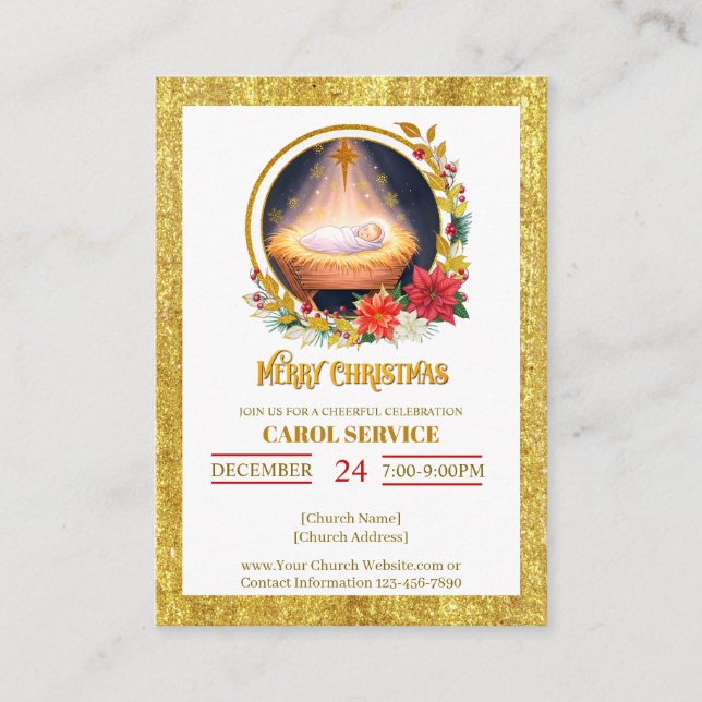 Cartão De Informações Nativity Carol Service Christmas Invitation (Frente)