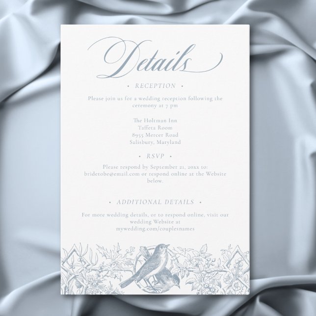 Cartão De Informações Natureza e Casamento de Aves da Chinoiserie Azul E (Elegant Blue Chinoiserie Nature & Birds Wedding Enclosure Card)
