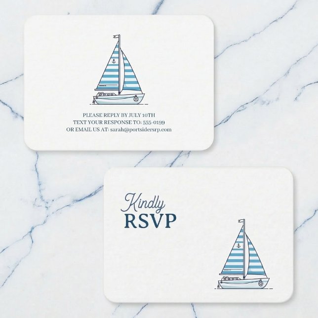 Cartão De Informações Nautical Blue Sailboat Birthday RSVP (Keep your theme on course.)