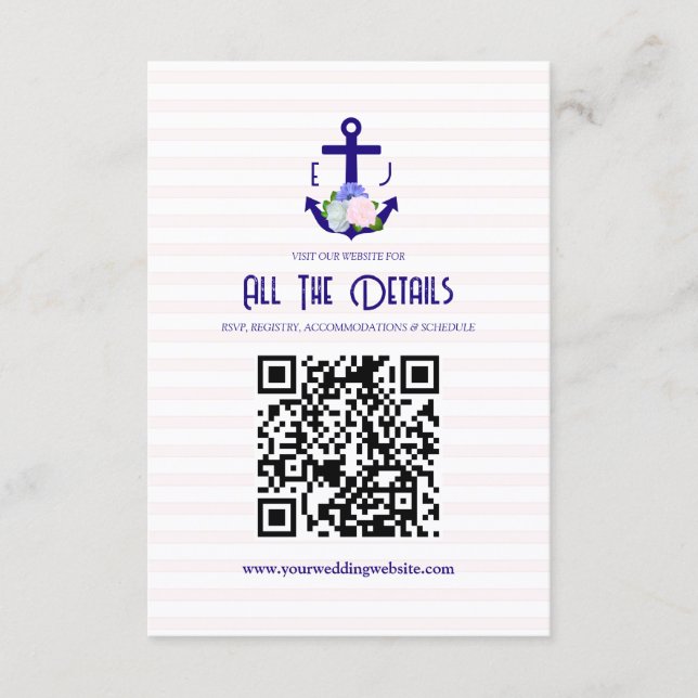 Cartão De Informações Nautical Floral Stripes Wedding Details (Frente)