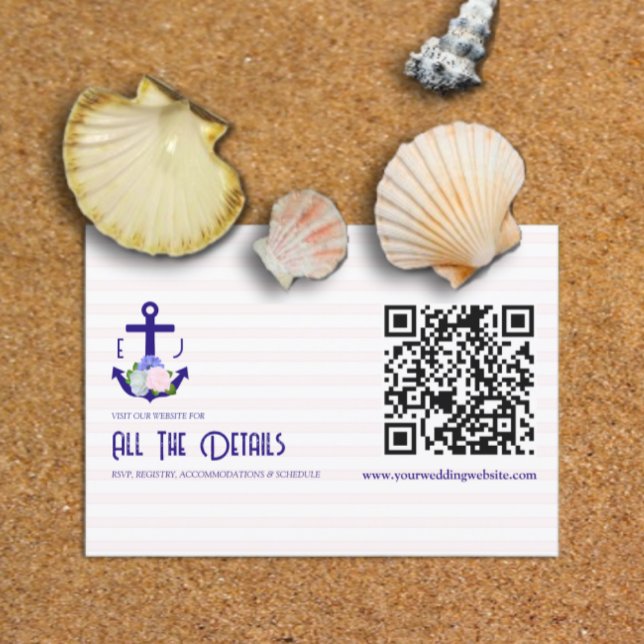 Cartão De Informações Nautical Floral Stripes Wedding Details (Criador carregado)