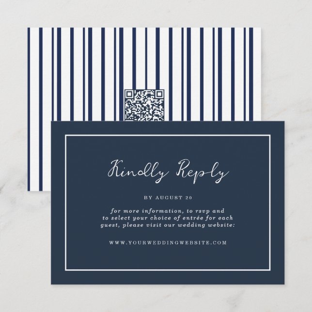 Cartão De Informações Nautical Navy Stripe Online RSVP Enclosure Card (Frente/Verso)