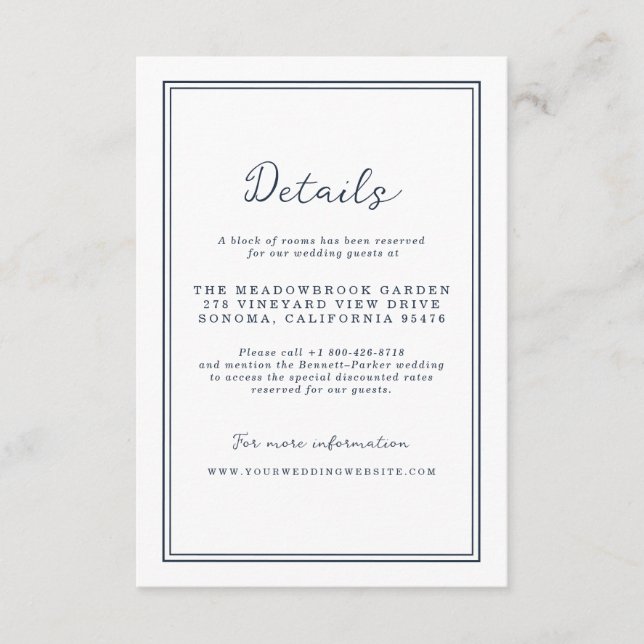 Cartão De Informações Nautical Navy Stripe Wedding Details Card (Frente)