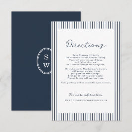 Cartão De Informações Nautical Navy Stripe Wedding Directions Card