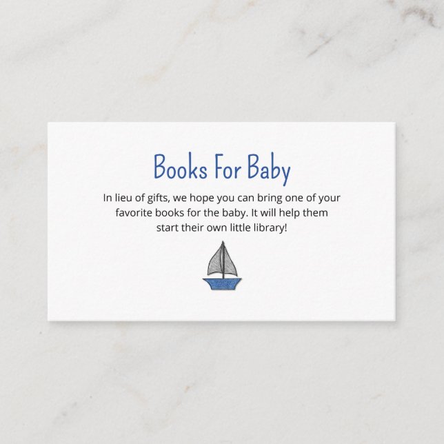 Cartão De Informações Nautical Sailboat Books Request Baby Shower (Frente)
