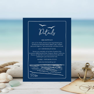 Cartão De Informações Nautical Wedding Details Card | Ocean & Seashells