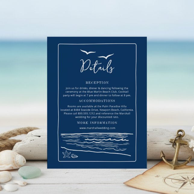 Cartão De Informações  Nautical Wedding Details Card | Ocean & Seashells (Criador carregado)