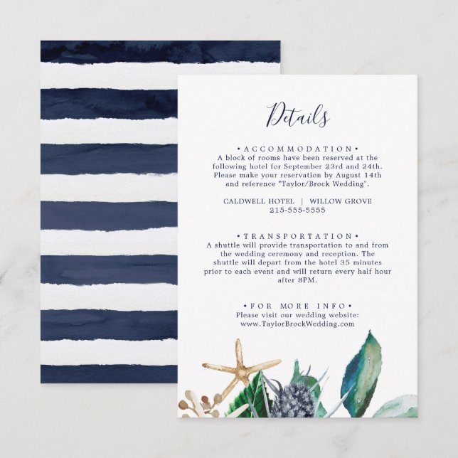 Cartão De Informações Náutico Moderno | Detalhes do Casamento Verde (Frente/Verso)